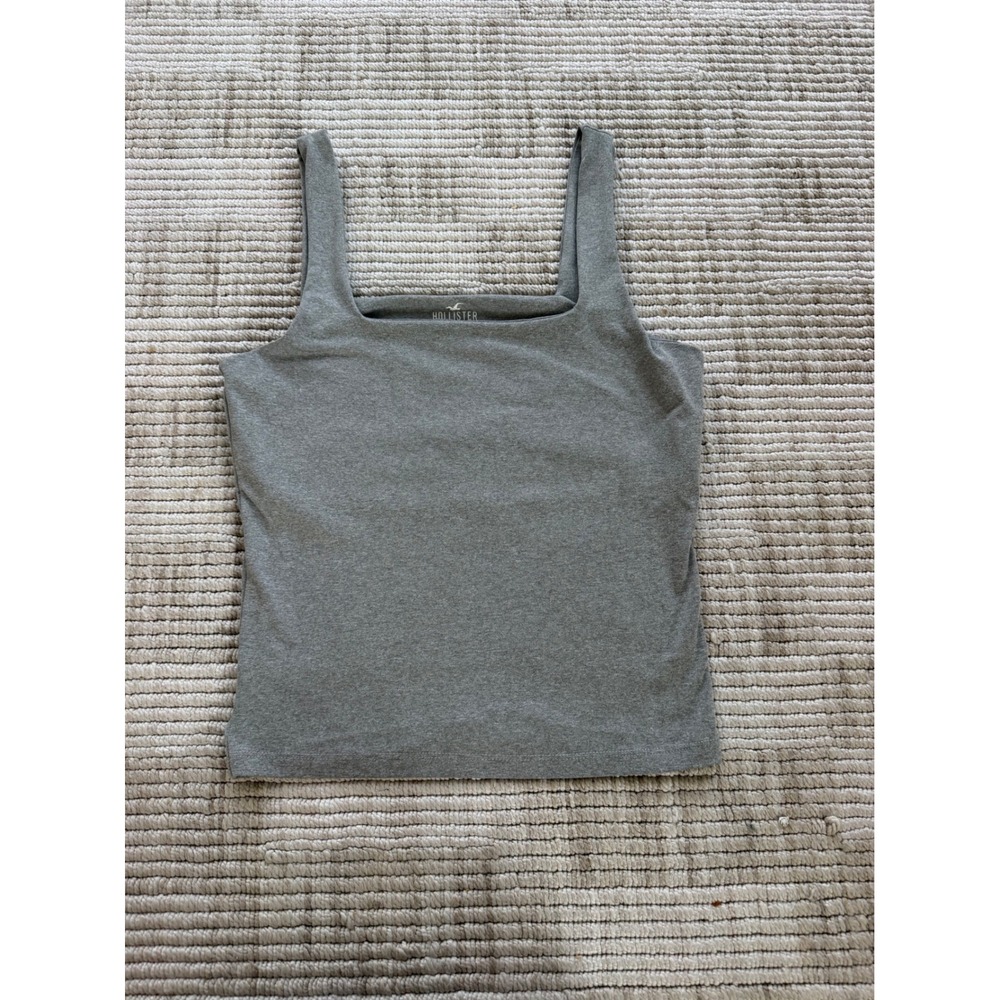 Hollister Women Grey Square Neck Tank Top Size M Medium Long Heathered Grey
